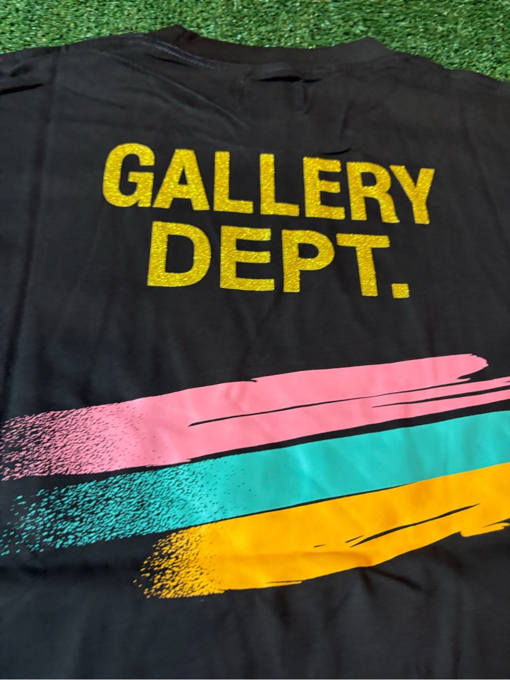 Gallery Dept Black Tee with Multicolor Paint-Stripe MIA Graphic - Picture 4 of 10